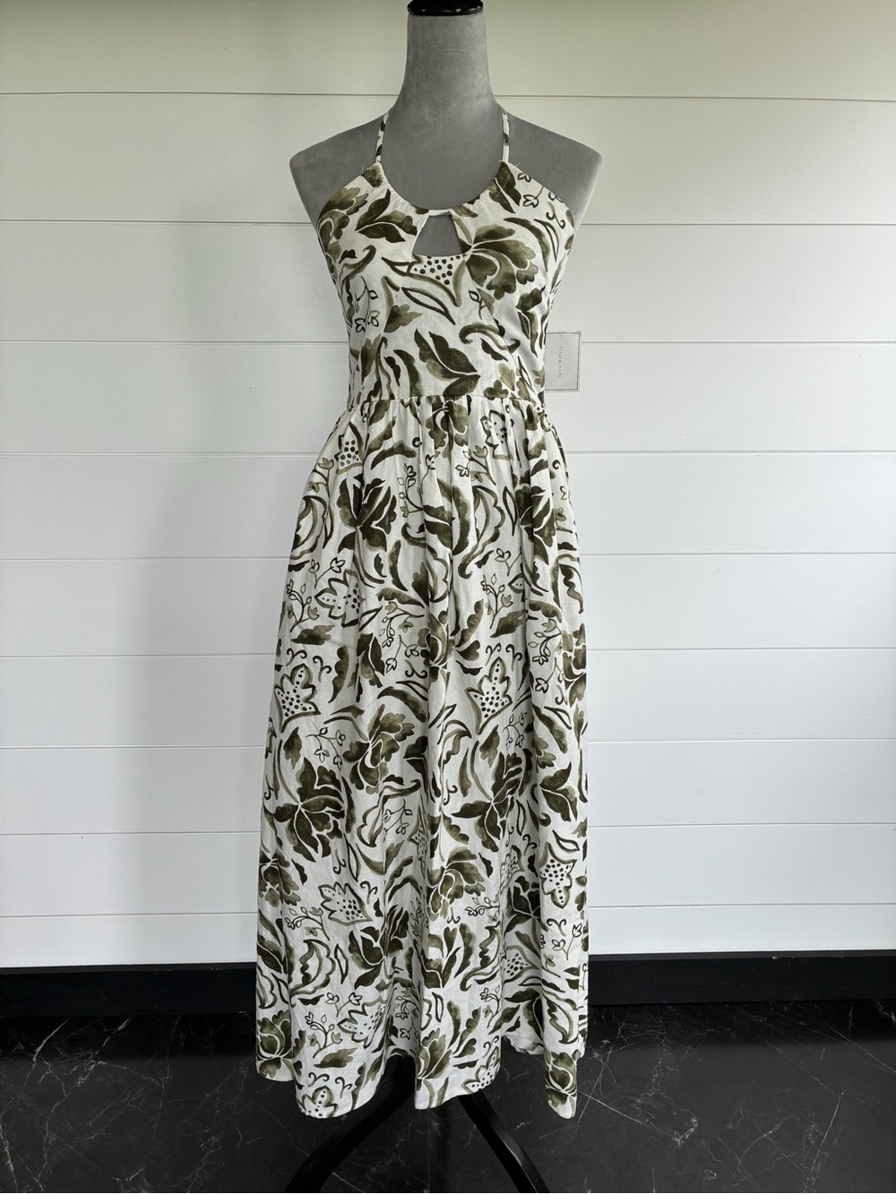 1. STATE Olive Green Floral Halter Maxi Dress Sz XS NWT/0338